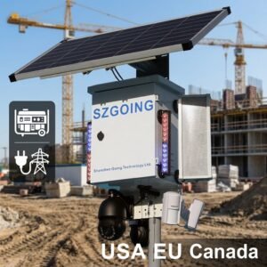 SZGOING BS200-A2P4K30X-1T-FL-HIK AC hybrid solar construction site camera system with dual 8MP PTZ cameras and 200W solar power - USA, EU and Canada compatible