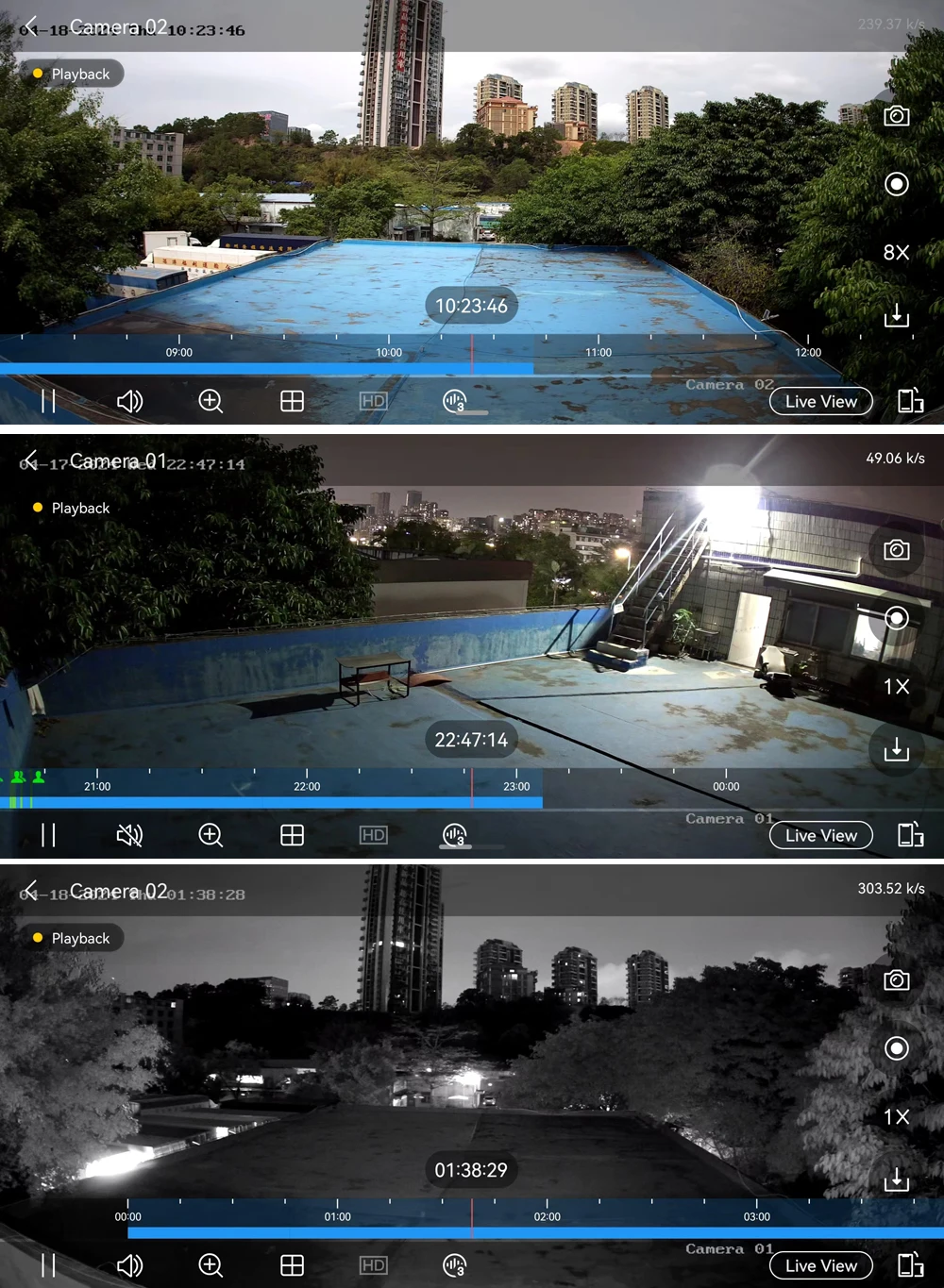 Hik-Connect app camera 02 playback on the SZGOING BS200 solar camera system