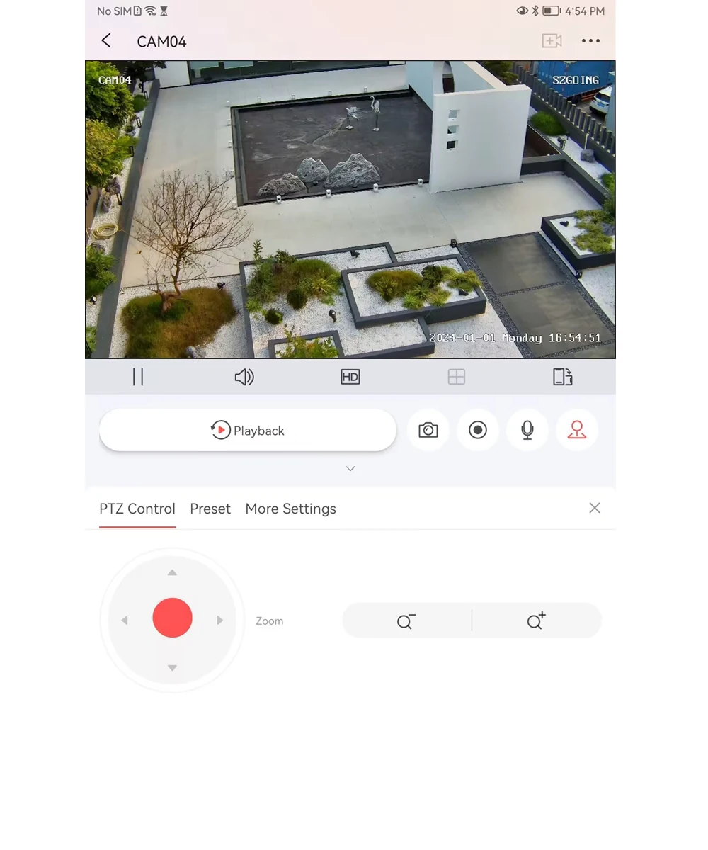 Hik-Connect app PTZ control screen for the BS200-A2P4K30X 30x optical zoom camera