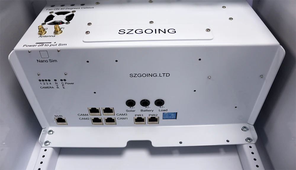 SZGOING solar panel and battery load diagram for the BS200-A2P4K30X off-grid camera system
